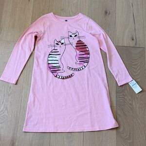 NWT Tea Collection Girls Pink Long Sleeve Dress with Cat Design size 10